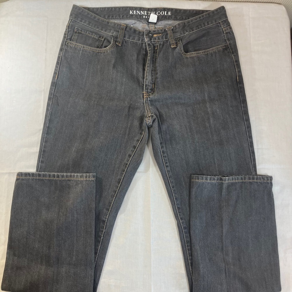 Kenneth Cole Select Mens 34x32 Dark Gray Straight Leg 100% Cotton Jeans